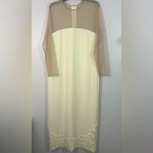 Elizabeth Damrich Pearl Crepe Illusion Mesh Yoke Midi Dress 12 Formal, NWT